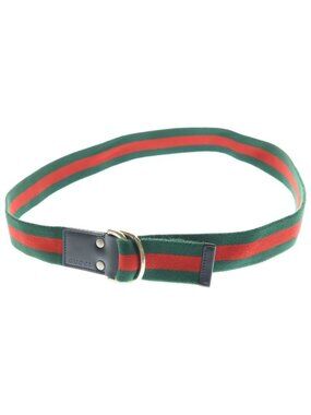 Gucci Embossed Logo Sherry Line D Can Buckle Long Belt Green Red